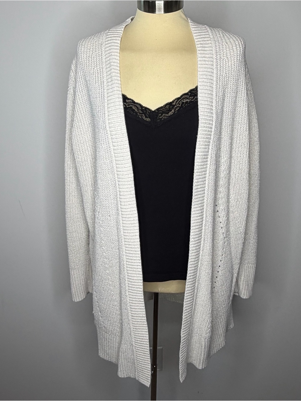 Banana Republic White Silver Shimmer Cotton Blend Cardigan Sweater